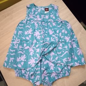 NWOT 12-18m Tea Blue with Pink Floral Design Romper feat. Crossover
